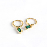 INS Geometric Rectangle White/Black/Green Stone Ear Clip S925 Silver Earrings