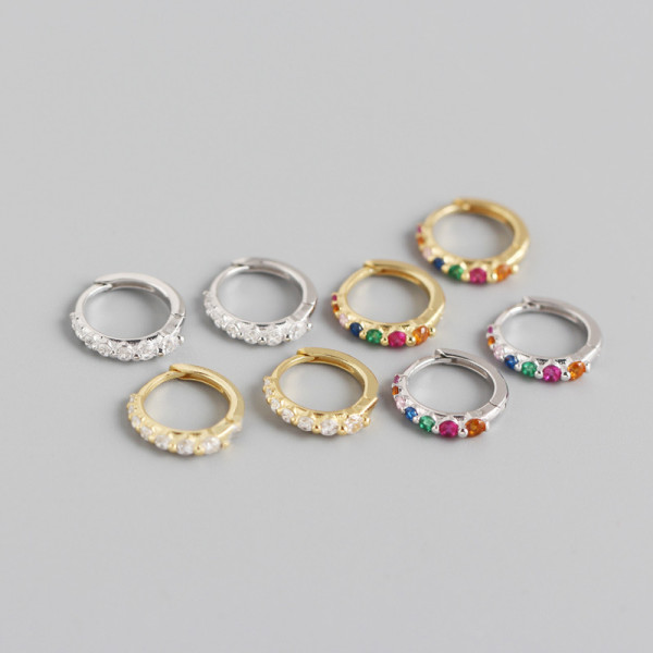 INS A Row Of White/Colorful Stone Ear Clip Pave cz S925 Silver Earrings