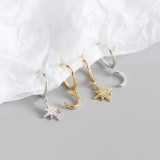 INS Geometric Star And Moon Ear Clip Pave cz S925 Silver Earrings