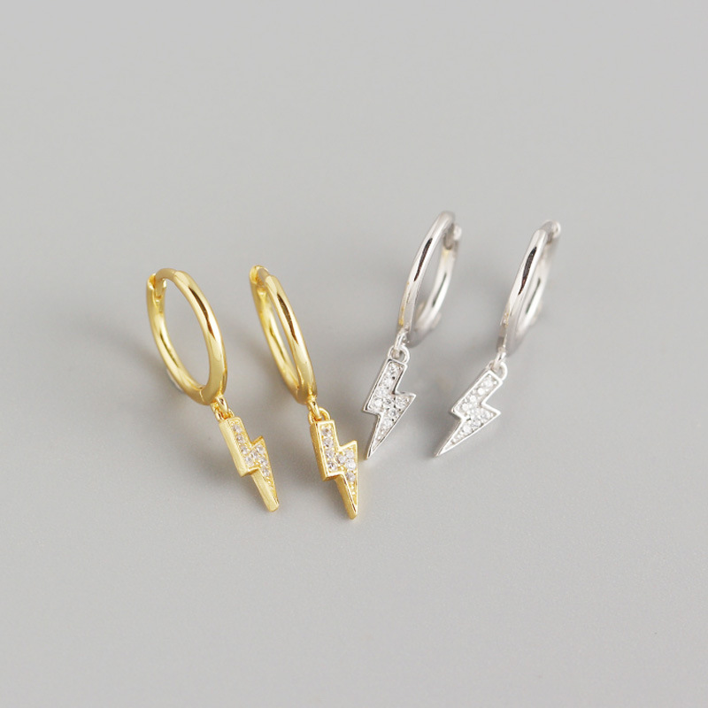 INS Geometric Lightning Ear Clip Pave cz S925 Silver Earrings