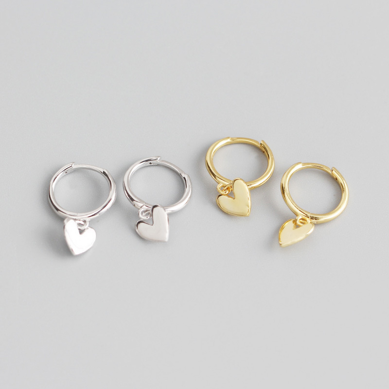 INS Simple Heart Charm Ear Clip S925 Silver Earrings