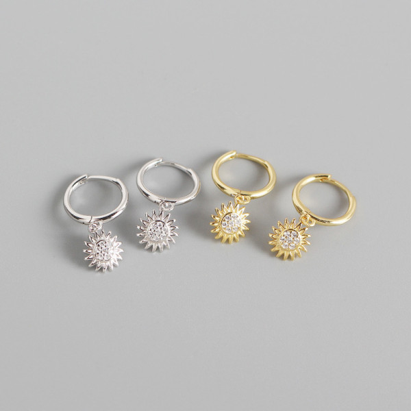INS Sunflower Pave cz Ear Clip S925 Silver Earrings