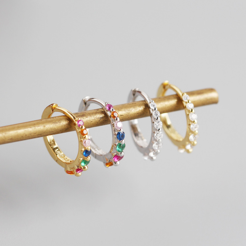 INS A Row Of White/Colorful Stone Ear Clip Pave cz S925 Silver Earrings
