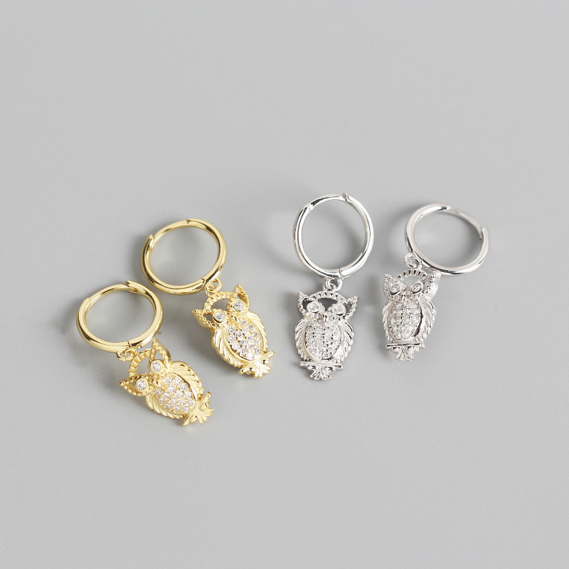 INS Owl Ear Clip Pave cz S925 Silver Earrings