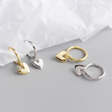 INS Simple Heart Charm Ear Clip S925 Silver Earrings