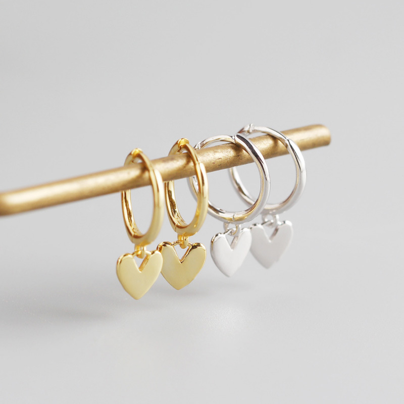 INS Simple Heart Charm Ear Clip S925 Silver Earrings