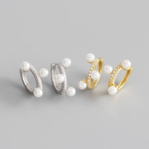 INS Simple Pearl Charm Ear Clip Pave cz S925 Silver Earrings