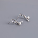 Knot Line Bowknot White Stone S925 Silver Stud Earrings