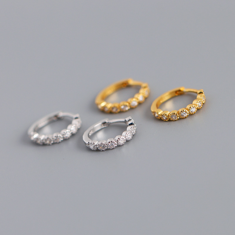A Row Of Pave White Stone  S925 Silver Stud Earrings