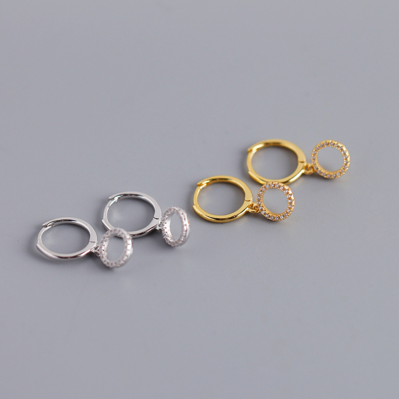 INS Circle Pave cz Ear Clip S925 Silver Earrings