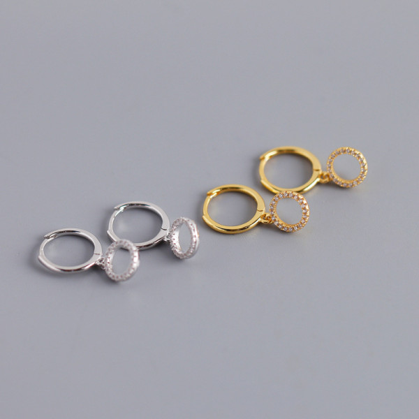 INS Circle Pave cz Ear Clip S925 Silver Earrings