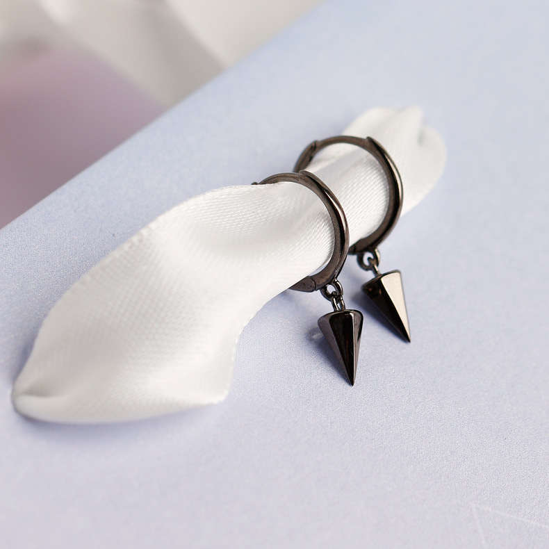 Geometric Hexagonal Cone Punk Style Ear Clip S925 Silver Stud Earrings