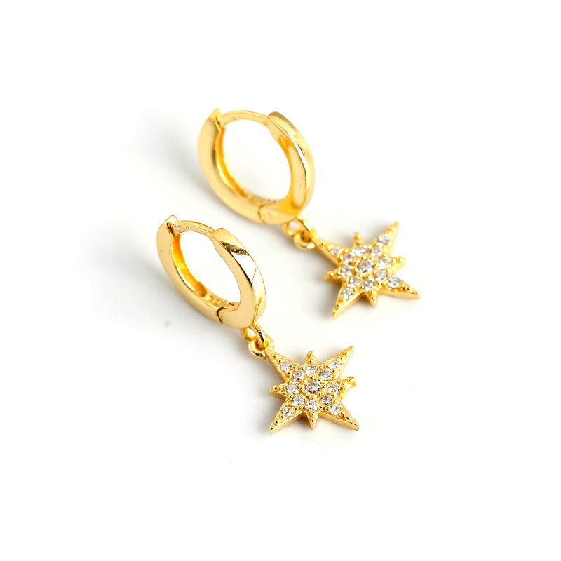 Geometric Anise Star Ear Clip Pave cz S925 Silver Earrings