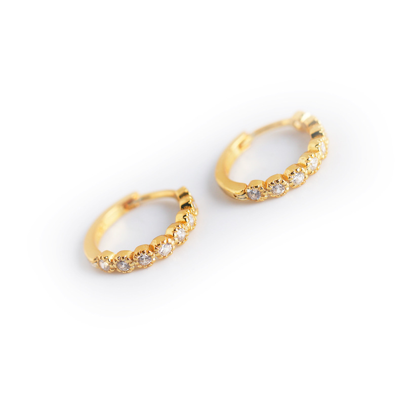A Row Of Pave White Stone  S925 Silver Stud Earrings