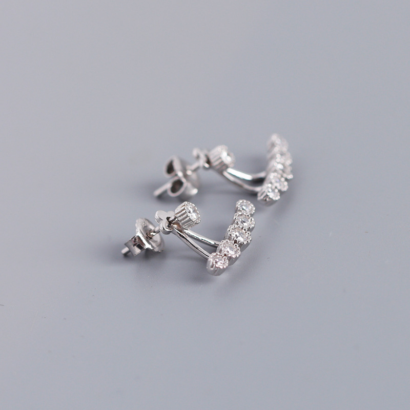 A Row Of White Stone Adjustable Pave cz S925 Silver Stud Earrings