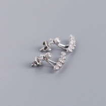 A Row Of White Stone Adjustable Pave cz S925 Silver Stud Earrings