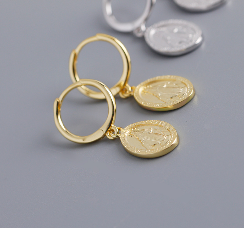 Virgin Mary Coin Ear Clip S925 Silver Earrings