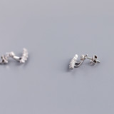 A Row Of White Stone Adjustable Pave cz S925 Silver Stud Earrings