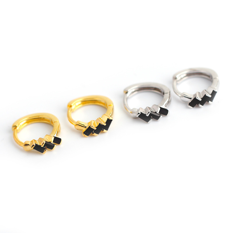 Geometric Rectangle Black Stone Ear Clip S925 Silver Earrings