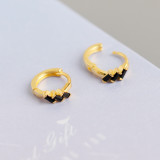 Geometric Rectangle Black Stone Ear Clip S925 Silver Earrings