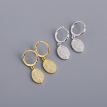 Virgin Mary Coin Ear Clip S925 Silver Earrings