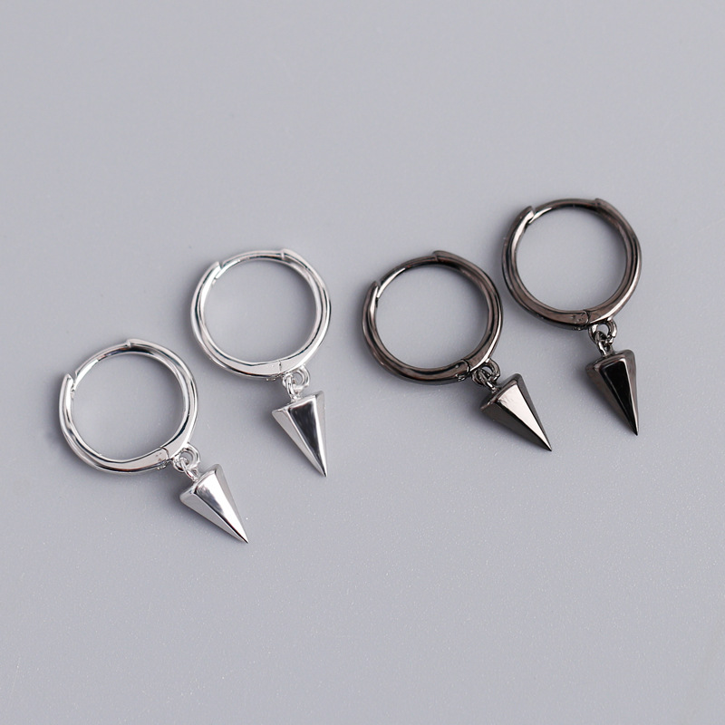Geometric Hexagonal Cone Punk Style Ear Clip S925 Silver Stud Earrings