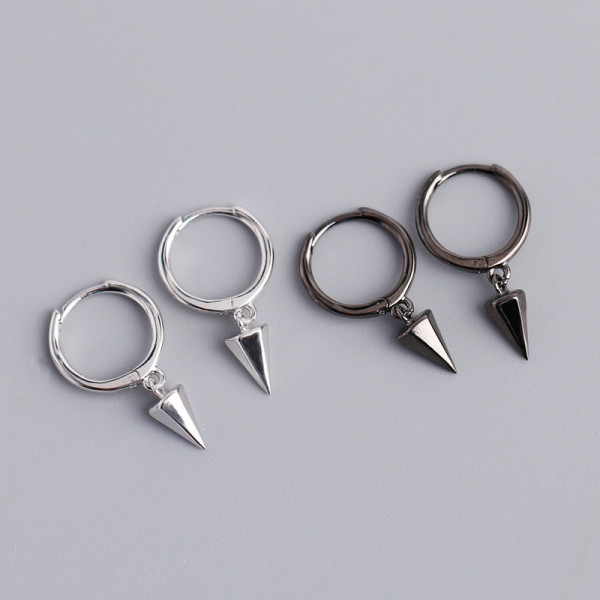 Geometric Hexagonal Cone Punk Style Ear Clip S925 Silver Stud Earrings