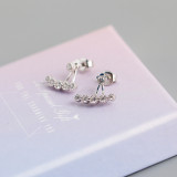 A Row Of White Stone Adjustable Pave cz S925 Silver Stud Earrings