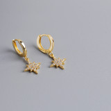 Geometric Anise Star Ear Clip Pave cz S925 Silver Earrings