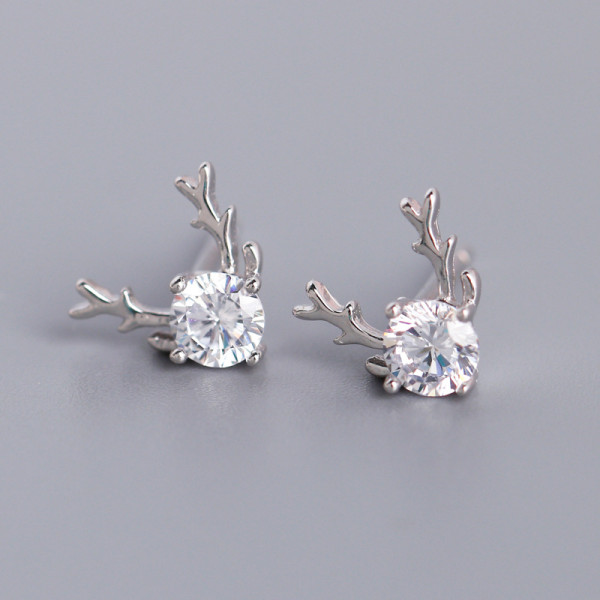 Christmas Tree Milu Deer S925 Silver Stud Earrings