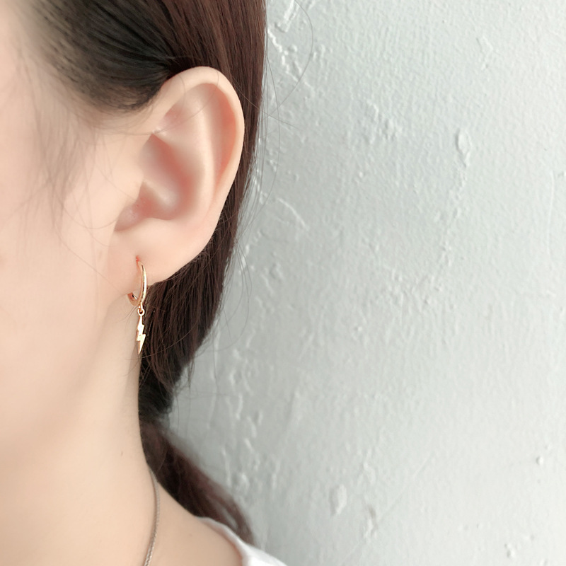 INS Simple Lightning Ear Clip S925 Silver Earrings