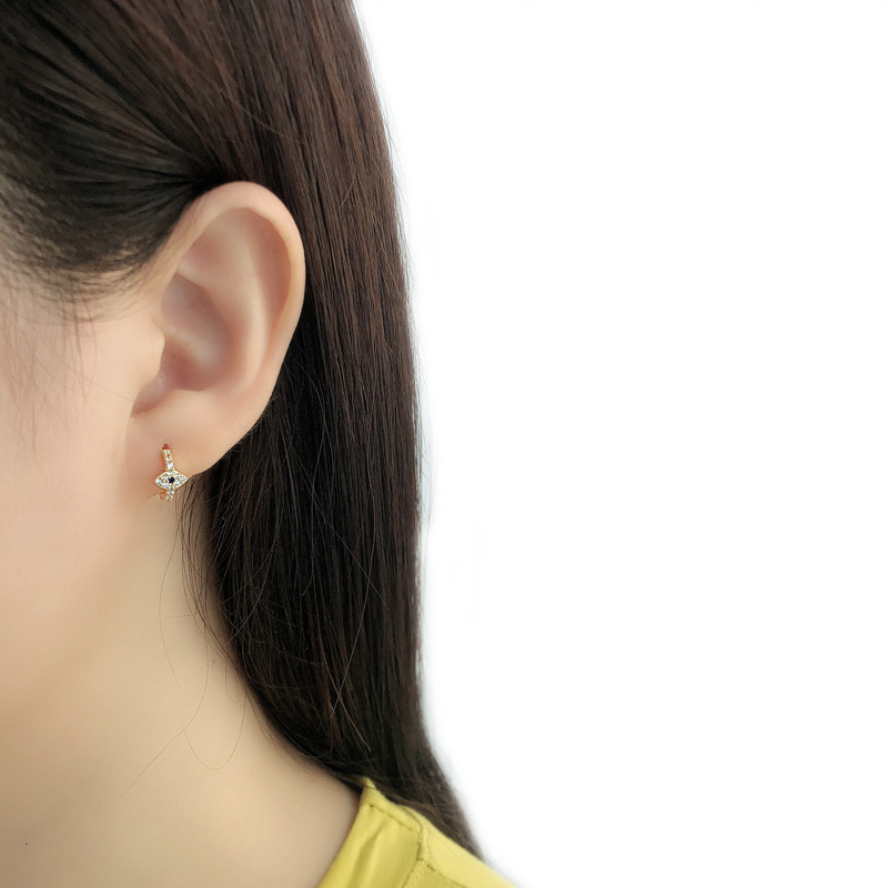 INS Devil Eye Ear Clip Pave White Stone S925 Silver Earrings