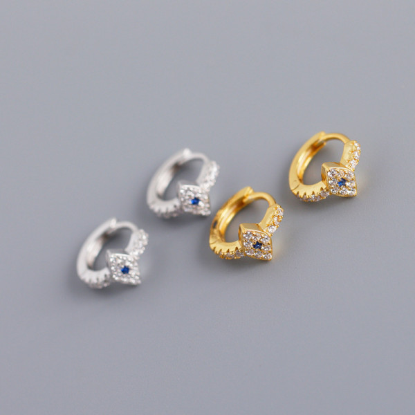 INS Devil Eye Ear Clip Pave White Stone S925 Silver Earrings