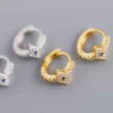 INS Devil Eye Ear Clip Pave White Stone S925 Silver Earrings