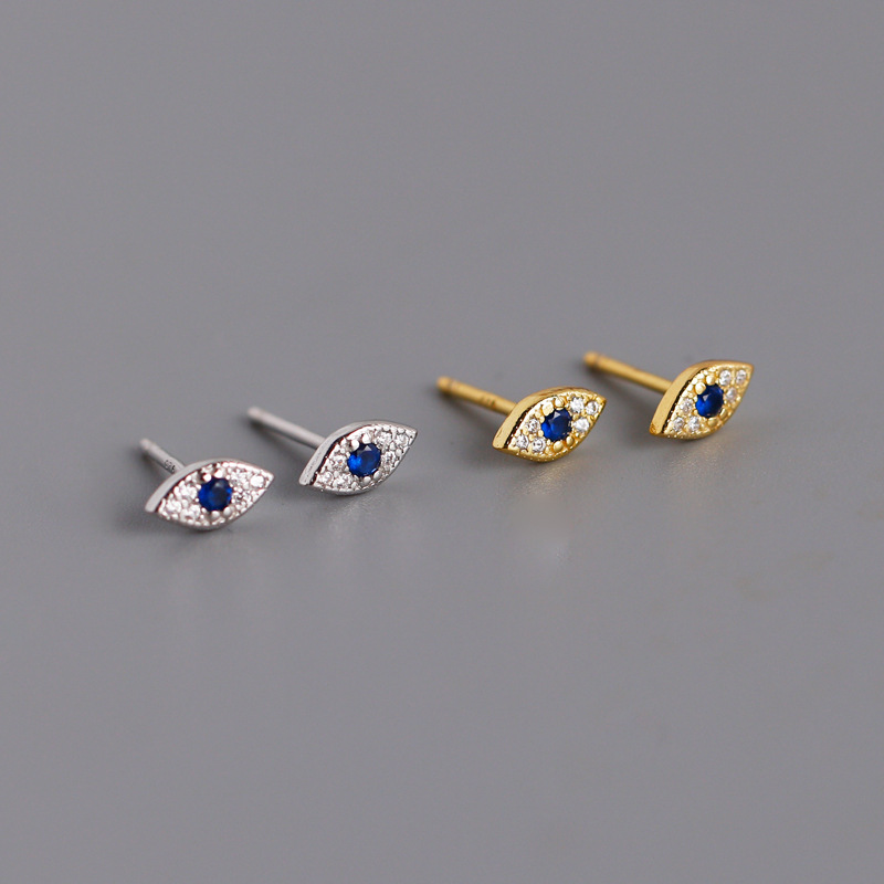 INS Devil Eye Pave cz S925 Silver Stud Earrings