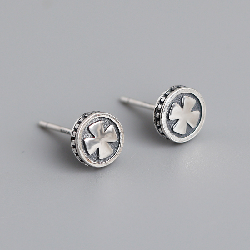 Vintage Cross Clover S925 Silver Stud Earrings