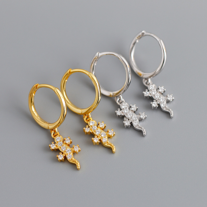 Animal Gecko Ear Clip Pave cz S925 Silver Earrings
