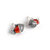 Vintage Fish Pave Red Stone S925 Silver Stud Earrings