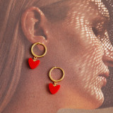 Red Golden Heart Ear Clip S925 Silver Earrings