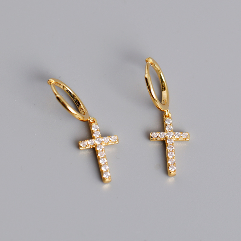 Cross Pave cz Ear Clip S925 Silver Earrings