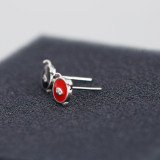 Enamel Adhesive Red Piggy Animal S925 Silver Stud Earrings