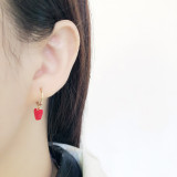 Red Golden Heart Ear Clip S925 Silver Earrings