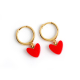 Red Golden Heart Ear Clip S925 Silver Earrings