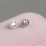 Vintage Cross Clover S925 Silver Stud Earrings
