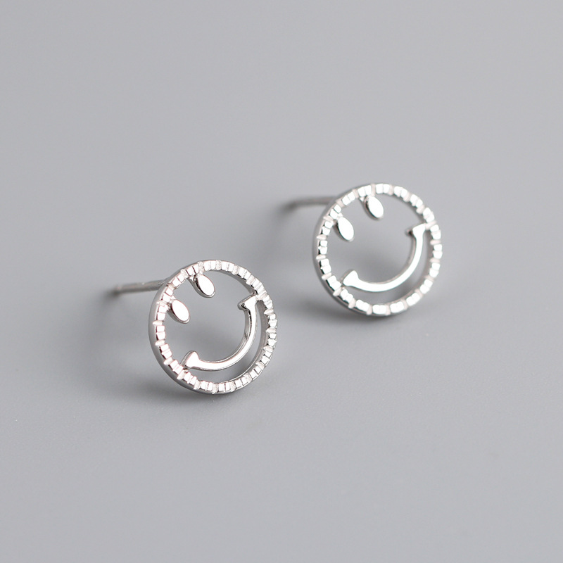 Smile Face Hollow Out S925 Silver Stud Earrings