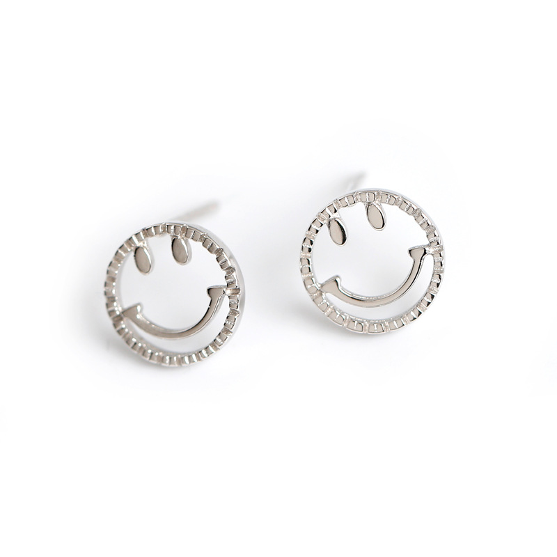 Smile Face Hollow Out S925 Silver Stud Earrings
