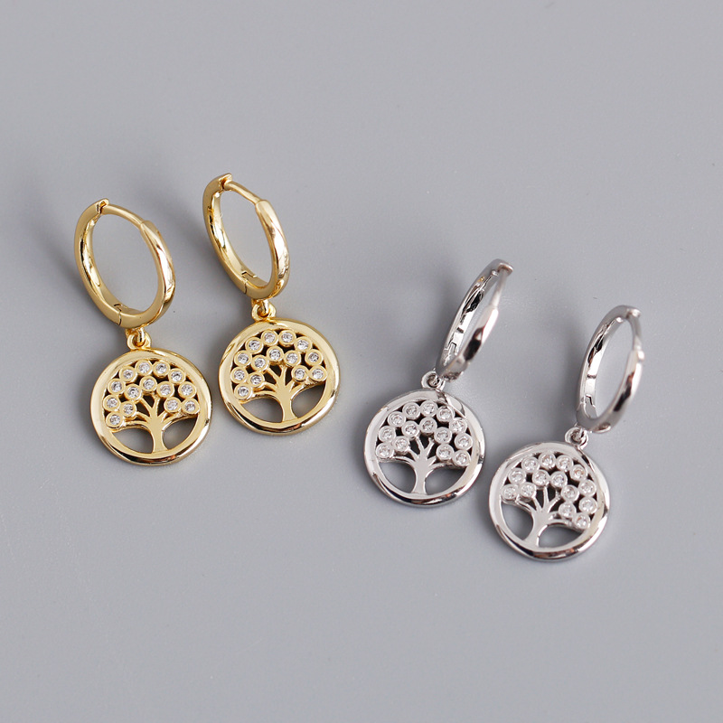 Peace Tree Pave cz Ear Clip S925 Silver Earrings