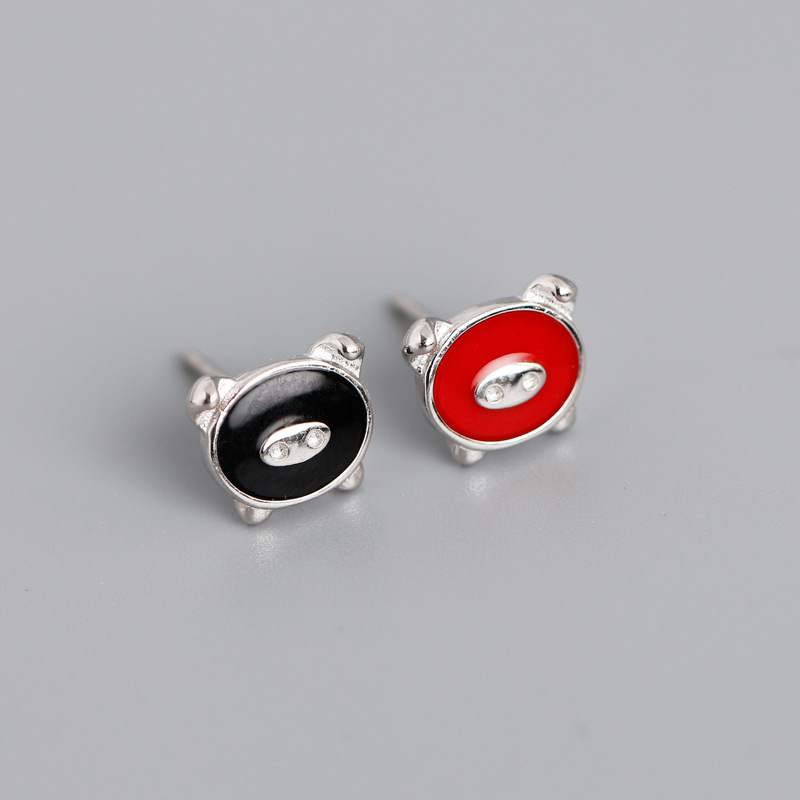Enamel Adhesive Red Piggy Animal S925 Silver Stud Earrings