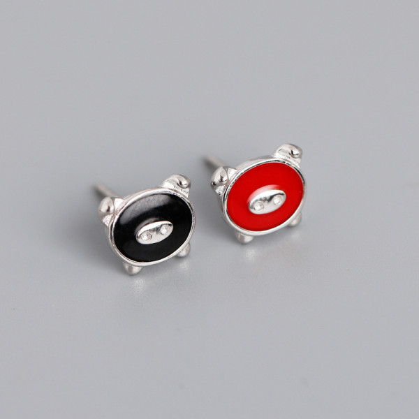 Enamel Adhesive Red Piggy Animal S925 Silver Stud Earrings