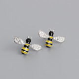 Enamel Adhesive Bee Insect S925 Silver Stud Earrings